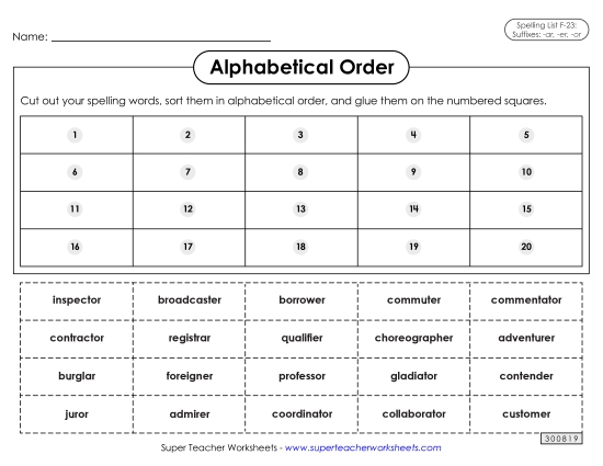 Alphabetical Order - Alphabetical Order: Cut-Glue (F-23)