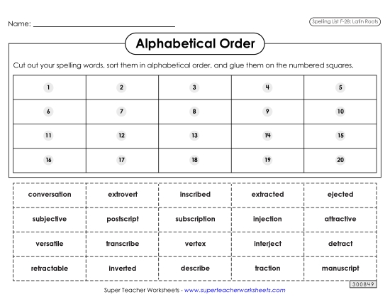 Alphabetical Order - Alphabetical Order: Cut-Glue (F-28)