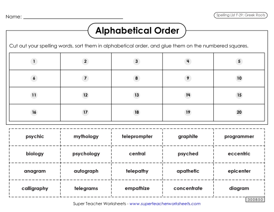 Alphabetical Order - Alphabetical Order: Cut-Glue (F-29)