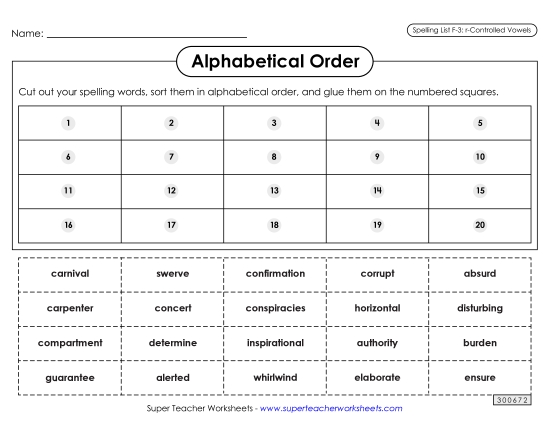 Alphabetical Order - Alphabetical Order: Cut-Glue (F-3)