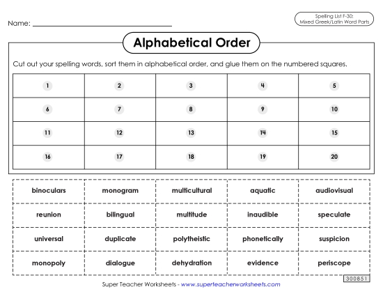 Alphabetical Order - Alphabetical Order: Cut-Glue (F-30)