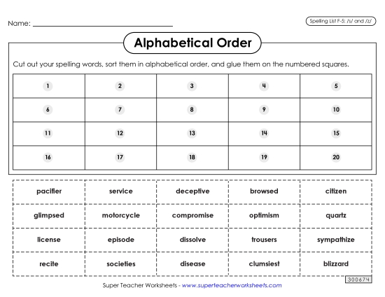 Alphabetical Order - Alphabetical Order: Cut-Glue (F-5) Alphabetical Order - Alphabetical Order: Cut-Glue (F-5)