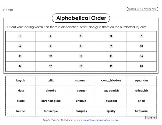 Alphabetical Order - Alphabetical Order: Cut-Glue (F-6)