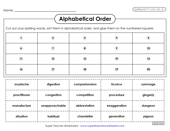 Alphabetical Order - Alphabetical Order: Cut-Glue (F-7) Alphabetical Order - Alphabetical Order: Cut-Glue (F-7)