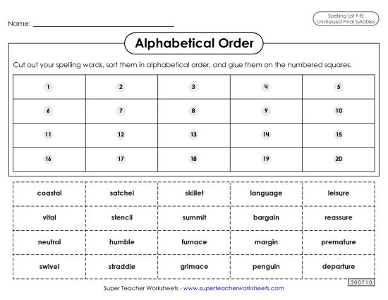 Alphabetical Order - Alphabetical Order: Cut-Glue (F-8)