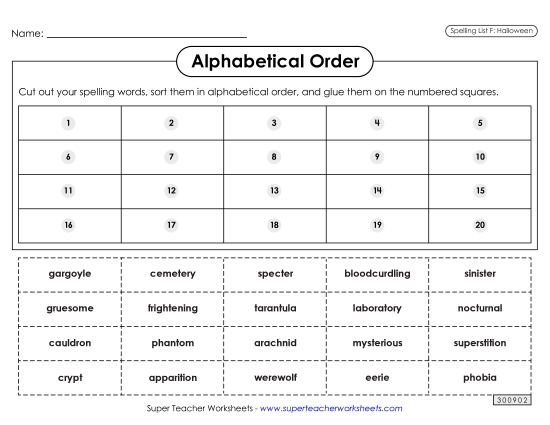 Alphabetical Order - Alphabetical Order: Cut-Glue (Halloween)