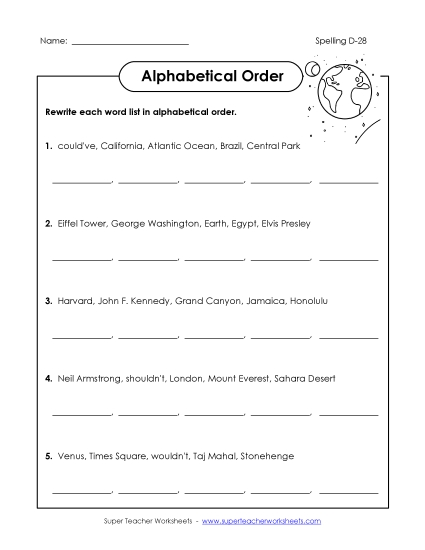 Alphabetical Order - Alphabetical Order (D-28)