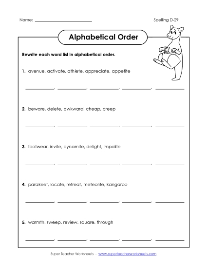 Alphabetical Order - Alphabetical Order (D-29)