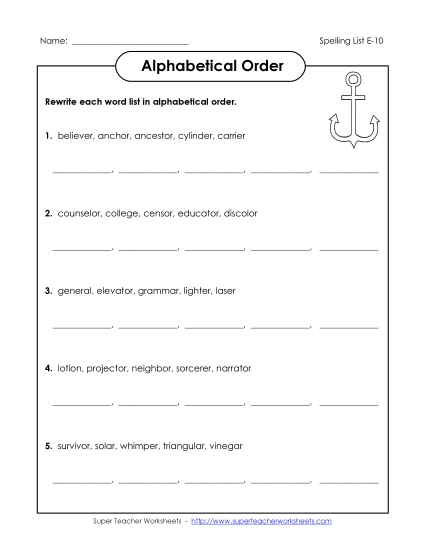 Alphabetical Order - Alphabetical Order (E-10)