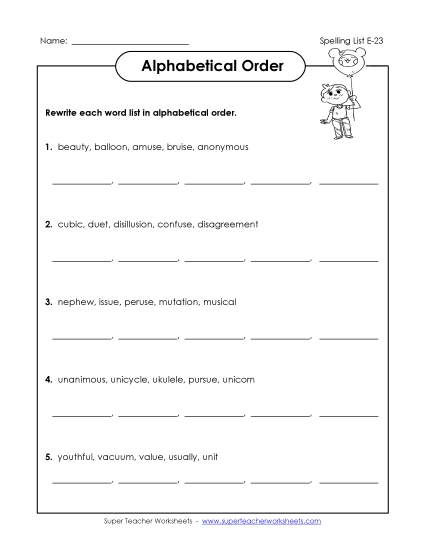 Alphabetical Order - Alphabetical Order (E-23)