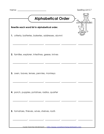 Alphabetical Order - Alphabetical Order (E-7)