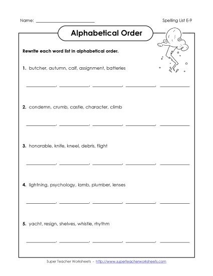 Alphabetical Order - Alphabetical Order (E-9)