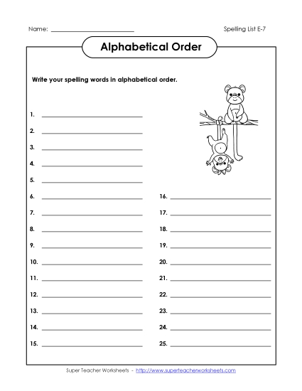 Alphabetical Order - Alphabetical Order: Full list (E-7)