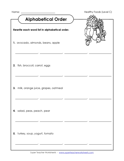 ABC Order - Alphabetical Order Groups (C-Healthy Foods) 