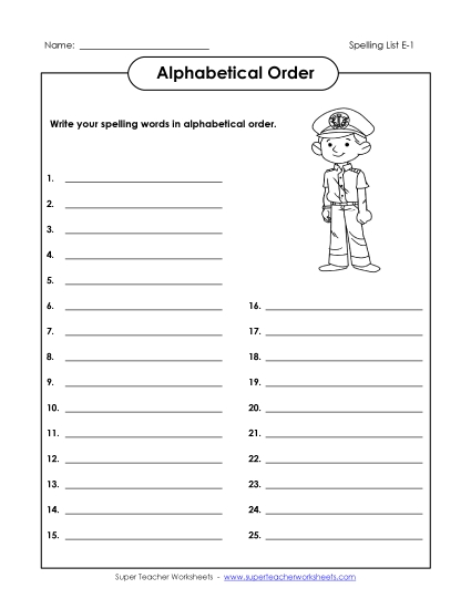 Alphabetical Order - Alphabetical Order: Whole List (E-1)