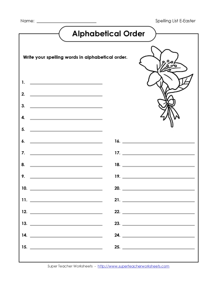 Alphabetical Order - Alphabetical Order: Whole List (Easter) Alphabetical Order - Alphabetical Order: Whole List (Easter)