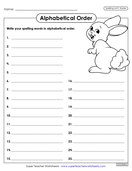 Alphabetical Order - Alphabetical Order: Whole List (Easter) 