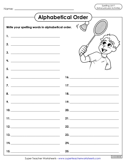 Alphabetical Order - Alphabetical Order: Whole List (Extracurriculars)