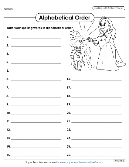 Alphabetical Order - Alphabetical Order: Whole List (F-1) 