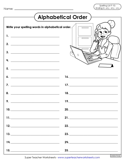 Alphabetical Order - Alphabetical Order: Whole List (F-10)