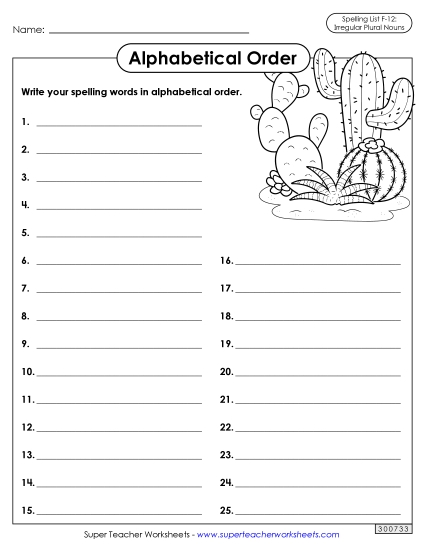 Alphabetical Order - Alphabetical Order: Whole List (F-12)