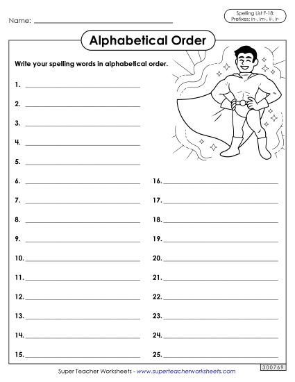 Alphabetical Order - Alphabetical Order: Whole List (F-18)