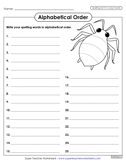Alphabetical Order - Alphabetical Order: Whole List (F-2) 