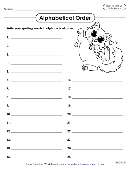Alphabetical Order - Alphabetical Order: Whole List (F-22) 