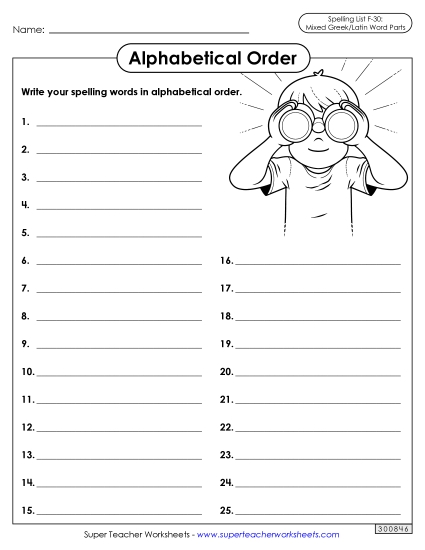 Alphabetical Order - Alphabetical Order: Whole List (F-30)