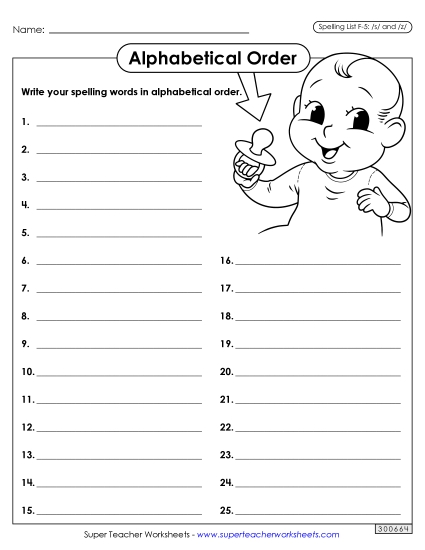Alphabetical Order - Alphabetical Order: Whole List (F-5) 