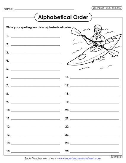 Alphabetical Order - Alphabetical Order: Whole List (F-6)