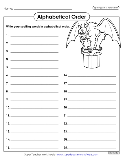 Alphabetical Order - Alphabetical Order: Whole List (Halloween)