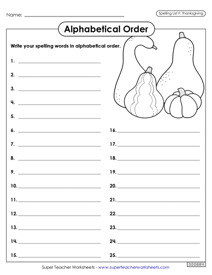 Alphabetical Order - Alphabetical Order: Whole List (Thanksgiving)