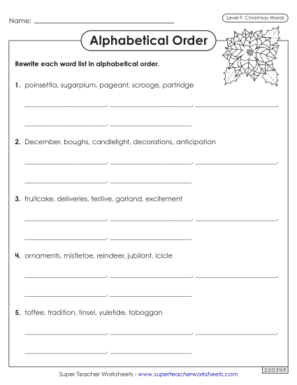 Alphabetical Order - Alphabetical Order Worksheet (Christmas)
