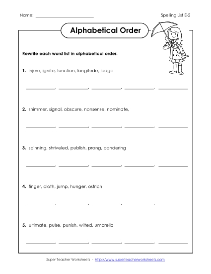 Alphabetical Order - Alphabetical Order Worksheet (E-2) Alphabetical Order - Alphabetical Order Worksheet (E-2)