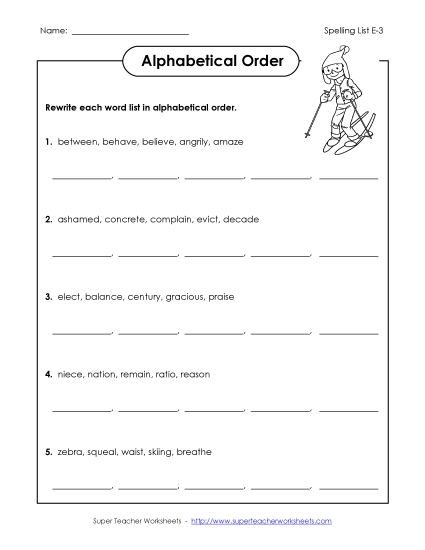 Alphabetical Order - Alphabetical Order Worksheet (E-3) Alphabetical Order - Alphabetical Order Worksheet (E-3)