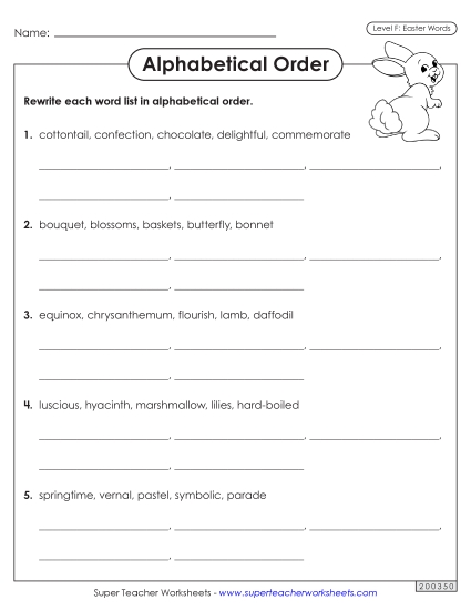 Alphabetical Order - Alphabetical Order Worksheet (Easter) 
