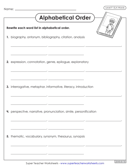 Alphabetical Order - Alphabetical Order Worksheet (ELA)
