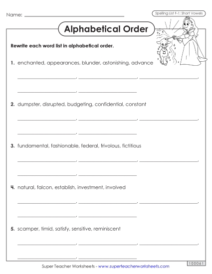 Alphabetical Order - Alphabetical Order Worksheet (F-1) 