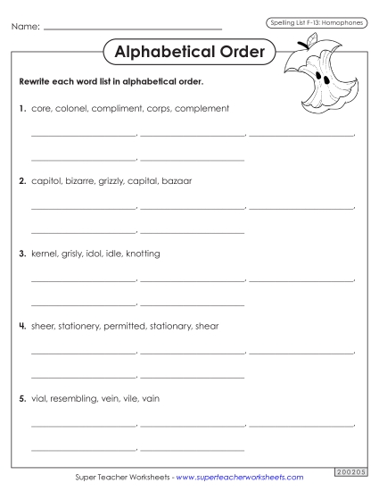 Alphabetical Order - Alphabetical Order Worksheet (F-13)