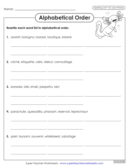 Alphabetical Order - Alphabetical Order Worksheet (F-15) Alphabetical Order - Alphabetical Order Worksheet (F-15)