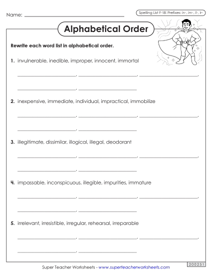 Alphabetical Order - Alphabetical Order Worksheet (F-18)