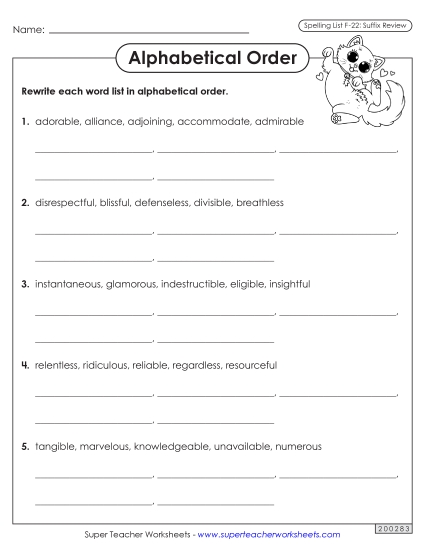 Alphabetical Order - Alphabetical Order Worksheet (F-22) Alphabetical Order - Alphabetical Order Worksheet (F-22)