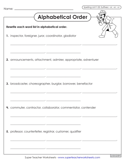 Alphabetical Order - Alphabetical Order Worksheet (F-23) 