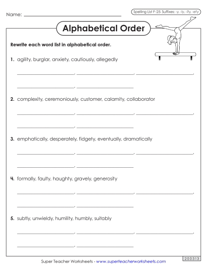Alphabetical Order - Alphabetical Order Worksheet (F-25)