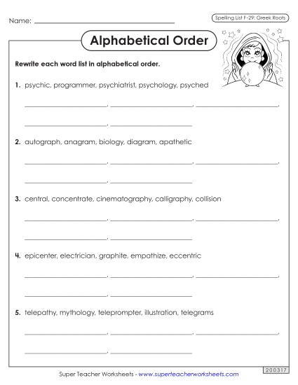 Alphabetical Order - Alphabetical Order Worksheet (F-29)