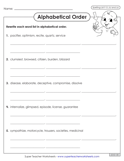 Alphabetical Order - Alphabetical Order Worksheet (F-5)