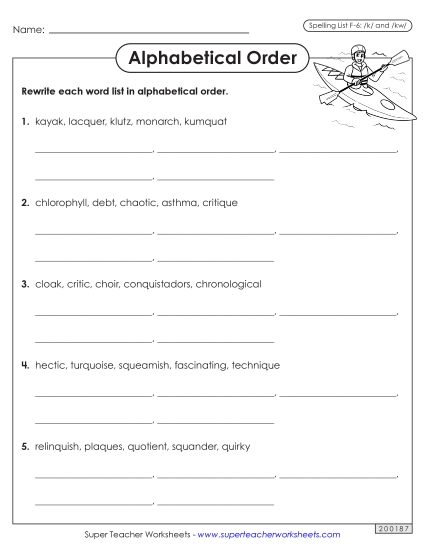Alphabetical Order - Alphabetical Order Worksheet (F-6)