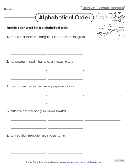 Alphabetical Order - Alphabetical Order Worksheet (F-8)