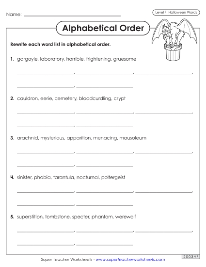 Alphabetical Order - Alphabetical Order Worksheet (Halloween)